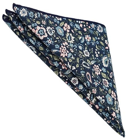 Cotton 2.5-Inch Skinny Floral Tie and Pocket Square Set for Men - color: 13