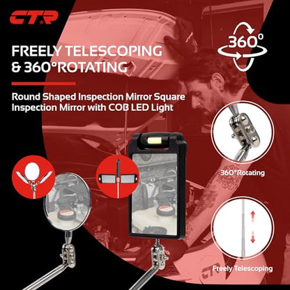 5PCS Magnetic Pickup Tool & Telescoping Inspection Mirror, Mens Gift (Red)
