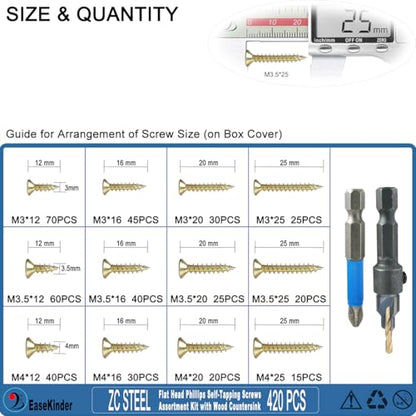 420PCS Wood Screws Assortment Kit, Self Tapping Screw Set (9 Sizes) - size: ZC1022 Mix