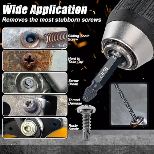 Topec 16PCS Damaged Screw Extractor Set and Left Hand Drill Bit Set, Easy Out Screw Extractor Set with Storage Case, Suitable for Remove Broken, Rusty, Stripped Screw - size: 16 Pieces