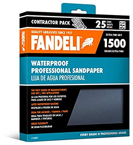 Fandeli | Waterproof Sandpaper | 1500 Grit | 25 Sheets 9'' x 11'' | For Car Polishing, Wooden Furniture Sanding and Metal Sanding | Water Resistant - style: 1500 Grit