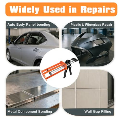 Dual Component Caulking Gun 450ML / 600ML / 650ML (1:1 & 2:1), Manual 2 Part Epoxy Gun for Panel Bonding Adhesive, Structural Epoxy, Plastic & Fiberglass Repair(Red) - color: Red