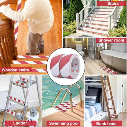 BOMEI PACK Anti Slip Traction Tape,2 Inch x 16.5 Ft,Heavy Duty Non Slip Tape,Grip Tape for Stairs, Tread Step, Indoor & Outdoor Use,Waterproof Stairs Non Skid Treads (Red & White) - color: Red & White
