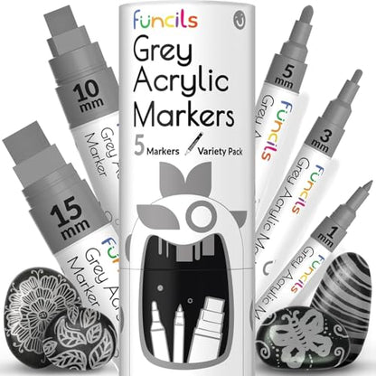 5 Gray Paint Pen - Grey Acrylic Paint Marker for Wood, Fabric - color: Grey