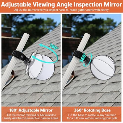 4.9" Large Expandable Inspection Mirror, 180°Tilt & 360°Rotate for Roof