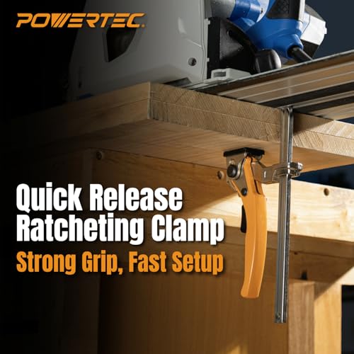 POWERTEC 71542 Quick Release Ratcheting Table Clamp for MFT and Guide Rail System, 7” Capacity x 2-3/8” Throat Depth, 2 Pack