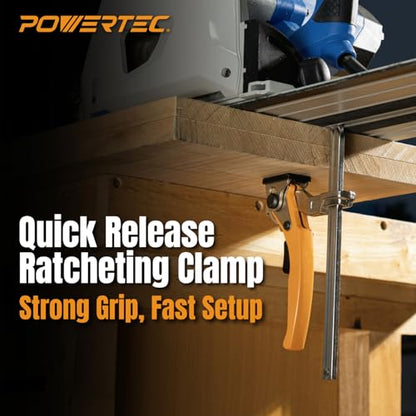 POWERTEC 71542 Quick Release Ratcheting Table Clamp for MFT and Guide Rail System, 7” Capacity x 2-3/8” Throat Depth, 2 Pack