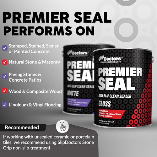 Premier Seal Non-Slip Concrete & Paver Sealer – Clear Anti-Slip Sealant for Pool Decks, Driveways & Garages - Matte Finish (1)
