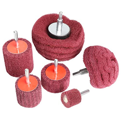 6PCS Non Woven Abrasive Buffing Polishing Wheel Drill Attachment Set,Scouring Pads Power Scrubber Cleaning Kit (red) - style: red