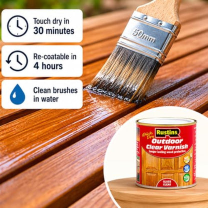 Rustins Quick Dry Outdoor Clear Varnish 500 ml Gloss