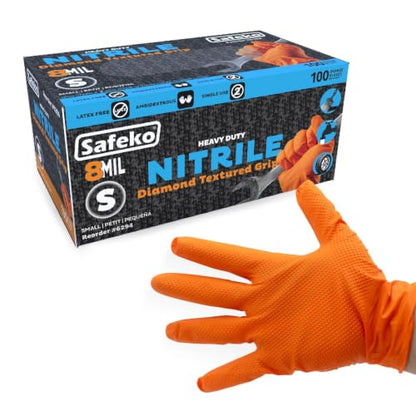 Nitrile Diamond Texture Gloves, 8 Mil Industrial Disposable Glove - color: Orange, size: Medium