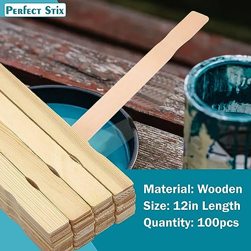 Perfect Stix - PAINT12-100 12" Wooden Paint Paddle Stirrer Sticks Length (Pack of 100) - size: 12"-Pack of 100ct