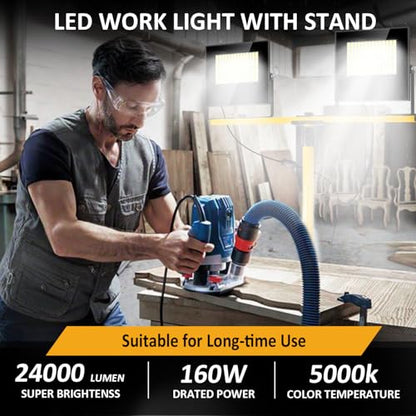24000 Lumen LED Work Lights with Stand, Floodlight Work Light 2 Adjustable Head Work Light with 16FT IP67 Waterproof Tripod Work Light Stand for Construction Lighting - style: 24000LM with stand