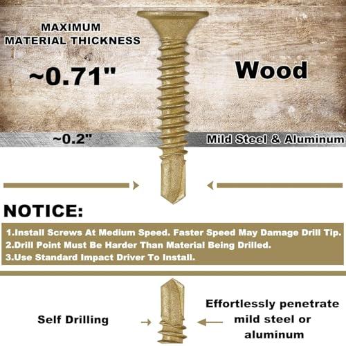Yaocom #10-16 x 1-1/4" Wood to Metal Self Drilling Screws, 11 lb, 1575 Pcs - size: 11 lb