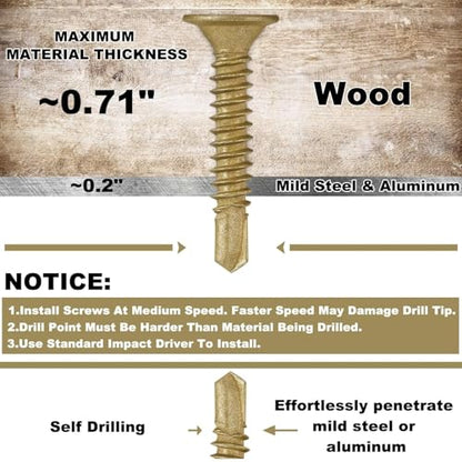 Yaocom #10-16 x 1-1/4" Wood to Metal Self Drilling Screws, 11 lb, 1575 Pcs - size: 11 lb