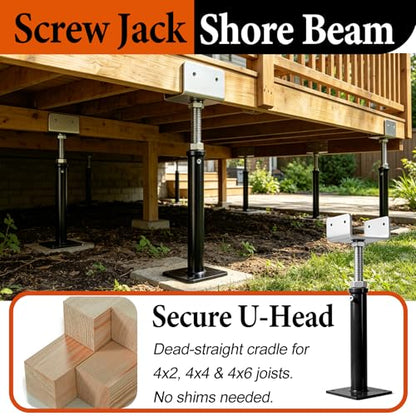 8 Pack U-Shaped Screw Jack, 11"-15" Adjustable Deck Support House Jacks - color: Black, size: 11"-15"(8 Pack)