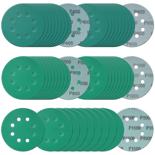 50Pcs 5 Inch 8-Hole Zirconia Sanding Discs, Polyester Film Sandpaper - size: 50Pcs 400-1500 Grit (Mixed)
