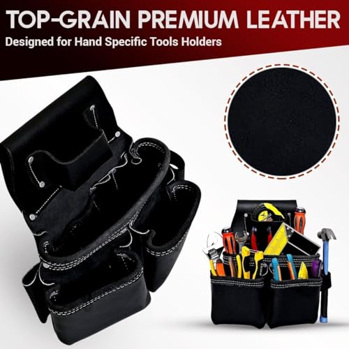 Heavy-Duty Leather Tool Belt with Suspenders – Extra Large Adjustable Waist 30" to 56" – Back Support Tool Pouch System for Construction, Framer, Carpenter, Handyman (Black) - size: 19 Pocket Black