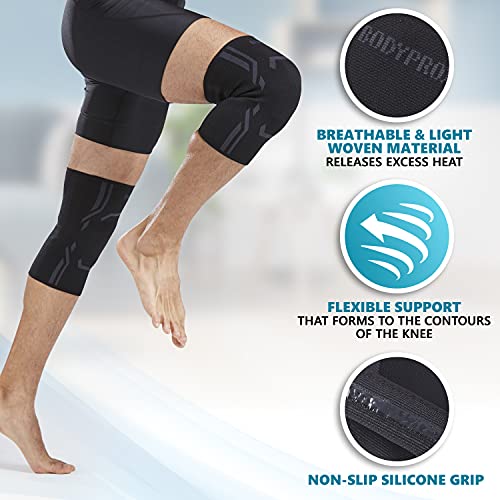 Bodyprox Knee Compression Sleeve for Men and Women (2 Pack), Knee Support Brace for Running and Work out (Medium) - size: Medium