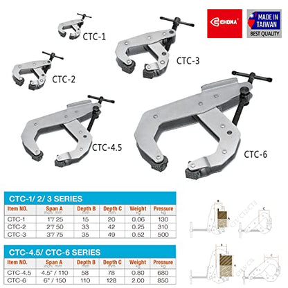 Cantilever No-Twist Deep Throat T-Handle Multi-Purpose Lever Clamp, CTC-1" - size: 1"
