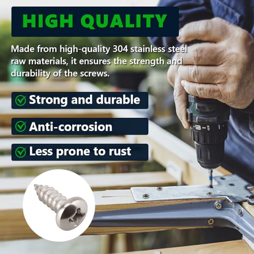 #4 x 1 (100 Pack) Stainless Steel Phillips Pan Head Wood Screws, Stainless Steel 304 (18-8), Pan Head Sheet Metal Screws Self Tapping for Wood - size: #4 x 1"