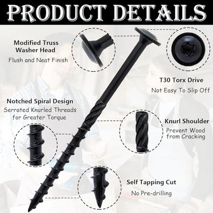 80pcs Decking Wood Screws, Lag Screw with 2pcs T30 Torx Drive Bits - size: #14 x 4