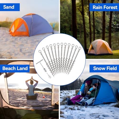 12 Pcs 14" Ground Anchors, Screw in Tent Stakes, Heavy Duty