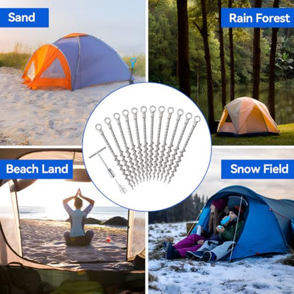 12 Pcs 14" Ground Anchors, Screw in Tent Stakes, Heavy Duty