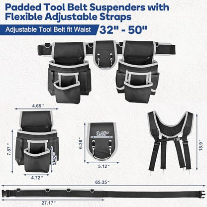 Tool belts for men - multi-functional detachable adjustable tool belt with shoulder strap magnetic wristband set, suitable for electricians and carpenters。 (black and gray) - color: Black and Gray