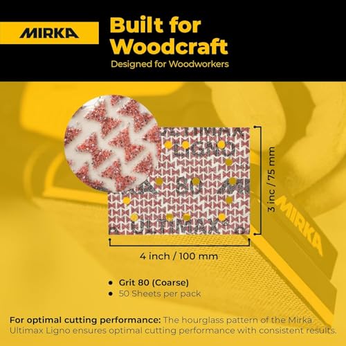Mirka Ultimax Ligno 3x4 in 80 Grit Wood Sanding Sheets Hook & Loop 50 Pack - size: Grit 80