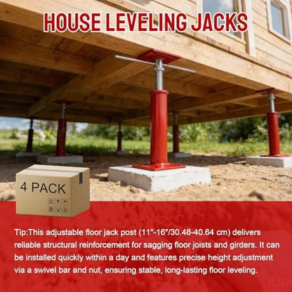 4 Pack Adjustment House Jacks for Leveling Crawlspace, Red - color: Red, size: 11"-16"