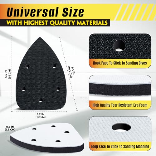 5 Pack Mouse Detail Sanding Interface Pad Hook and Loop - Triangle Sanding Pads with 5 Holes Foam Interface - Mouse Sander Sandpaper Backing Pad for Flexibility & Balancing Sanding Pressure