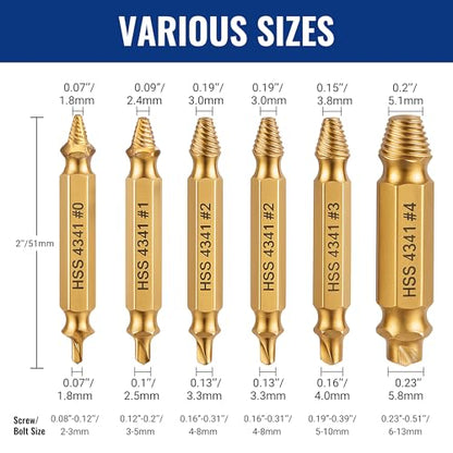 WORKPRO 6PCS Stripped Screw Extractor Set with Portable Case, Titanium Coated
