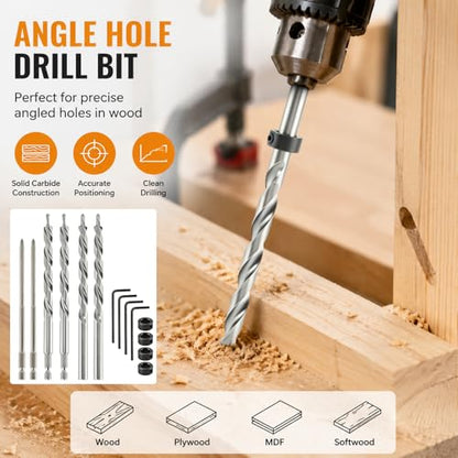 4 Pcs 3/8" Pocket Hole Drill Bit with Depth Stop Collars & SQ2 Screwdriver Bit Set, 1/4" Hex Shank & Round Shank Replacement Drills for Manual Pocket Hole Guide Jig Master System