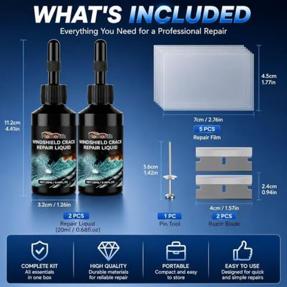 Bighero Windshield Chip Repair Kit – 2026 Upgrade Windshield Crack Repair Kit, Car Windshield Crack Repair Kit for Cracks, Chips & Bullseye – DIY Glass Repair for Auto Windows, Mirrors, Glasses