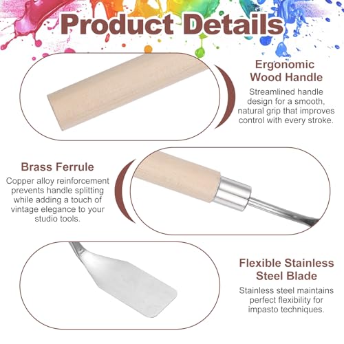 MECCANIXITY 6Pcs Palette Knife Flat Blade, 6.5" Long Palette Knives with Stainless Steel Flexible Spatula Pallet Knife and Wood Handle for Scraping, Mixing, Oil Acrylic Painting Canvas - size: 6.5"