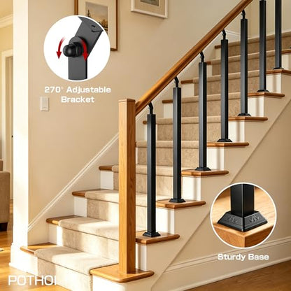 Black Metal Stair Railing Post, Side/Front Mount Baluster Spindles with 270° Adjustable Bracket, Perfect for Indoor Stairs, Deck, Porch and Balcony Railing, Front, 35.4inch, 2 Pack - size: Front-35.43 inch