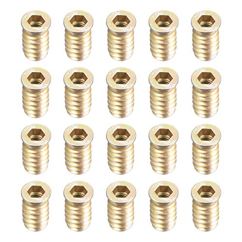 uxcell Wood Furniture M6x20mm Threaded Insert Nuts Interface Hex Socket Drive 20pcs - size: M6x20mm
