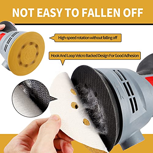 100 Pcs 5 Inch Sanding Discs Hook and Loop, 40 Grit Sandpaper for Woodworking or Automotive, 8 Hole Gold Premium Dustless Random Orbit Sandpaper - style: 40 Grit-100 Discs