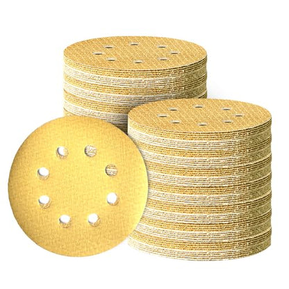 110Pcs 5 Inch Hook and Loop Sanding Discs | 8-Hole Dust-Free, 600 Grits Yellow Diamond | 135G Latex Backing | for Wood/Metal/Auto
