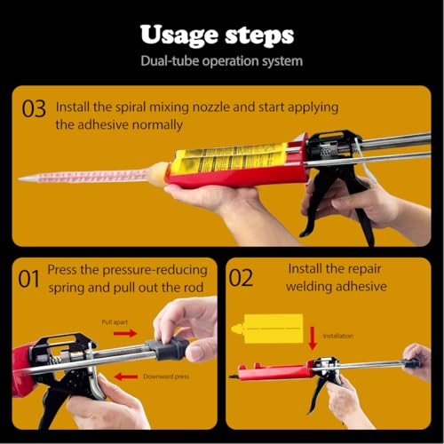 2Pcs Dual Caulking Gun 6*Mixing Nozzles 12" Dual Cartridge Epoxy Gun 400 mL /13.5 fl oz (1: 1 and 2:1) Stainless Steel Manual Caulking Gun Epoxy Gun for Bond Adhesive Cartridge Applicator