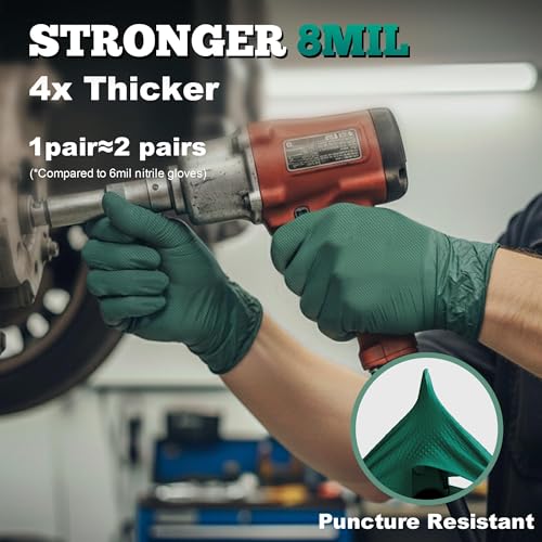 TitanFlex Heavy Duty Industrial Nitrile Gloves with Raised Diamond Texture, 8-mil, Latex Free (Green/Dark Green/Yellow) - color: 04 Dark Green (50ct), size: Medium