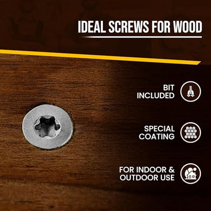 #8 x 1 5/8’’ Stainless Steel Wood Screws by Grindy (200pack/1.1LBS) – Self-Drilling Deck Screws I Rust Resistant I Quick Drive & Fast Grip I for Cabinet, Furniture & Other Projects I Bit Included - color: Stainless Steel, size: #8 x 1-5/8"