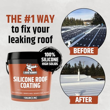 Liquid Rubber Silicone Roof Coating UV-Reflective Coating, White, 1 Gallon - size: 1 Gallon