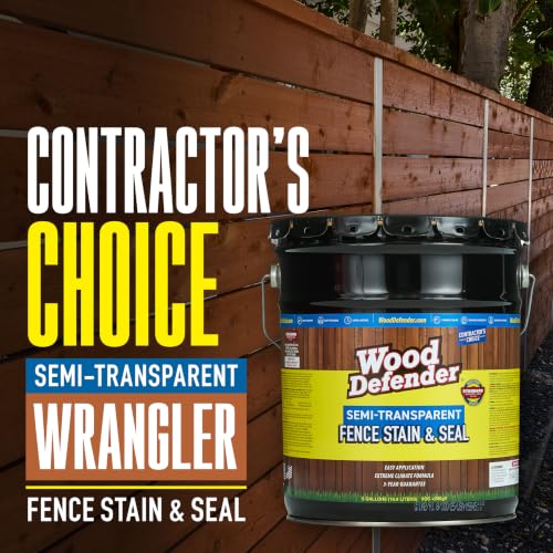 Wood Defender Semi-Transparent Fence Stain and Seal, Wrangler, 5-Gallon - color: Wrangler, size: 5 Gallon
