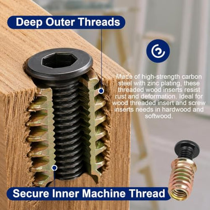 20Pcs 1/4-20 Threaded Inserts for Wood with Furniture Screws