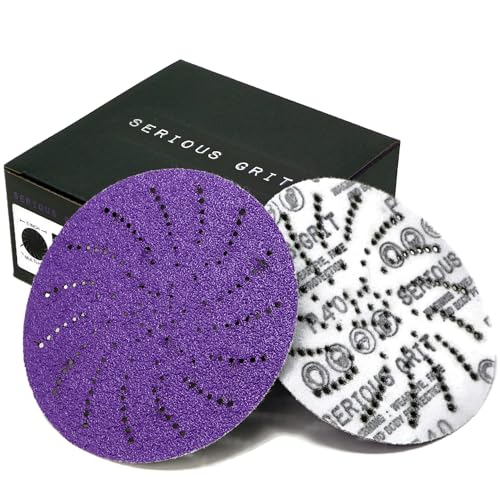 Serious Grit - 5-Inch P40 Grit Ceramic Multi-Hole Sanding Discs - 25 Pack - size: 40 Grit