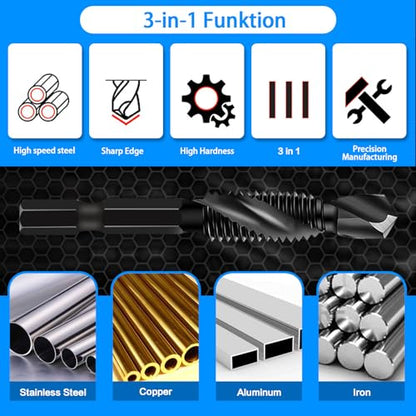 DKIBBITH 6 Packs M3 Combination Drill & Taps Bit Set, Screw Tapping Threading Tools in Size M3*0.5 with Anti-Rust Black Coating, 1/4" Hex Shank and Storage Case - size: M3x0.5