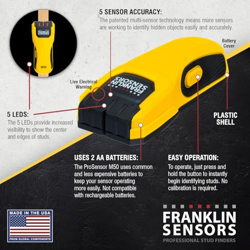 Franklin Sensors ProSensor M50 5-Sensor Stud Finder, Live Wire Detection