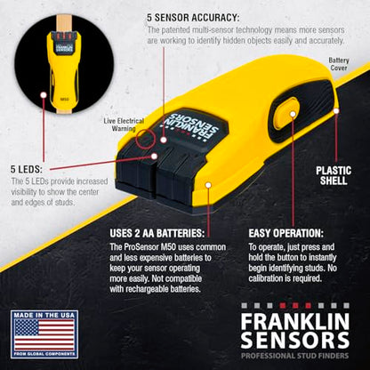 Franklin Sensors ProSensor M50 5-Sensor Stud Finder, Live Wire Detection